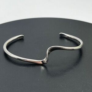 Sterling Silver Designer Minimal Wave Twist Open Ended Sleek cuff‎ bracelet